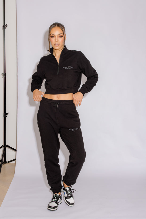 Half Zip Cropped Jumper | Black