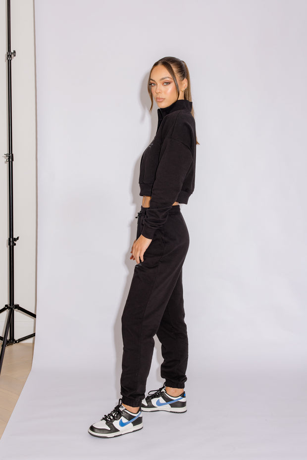 Half Zip Cropped Jumper | Black