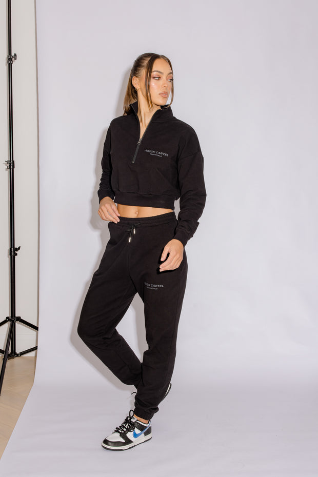 Half Zip Cropped Jumper | Black