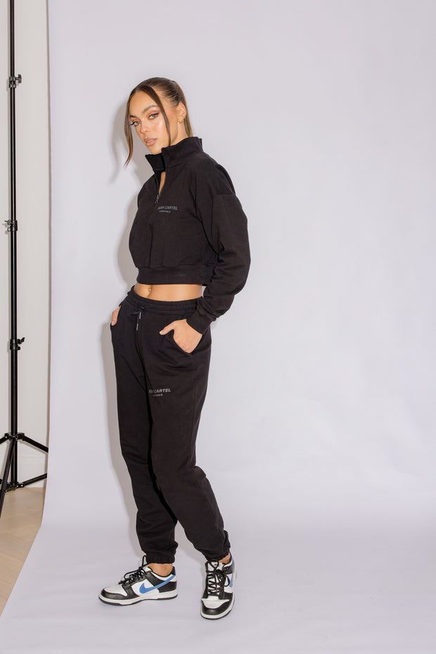 Half Zip Cropped Jumper | Black