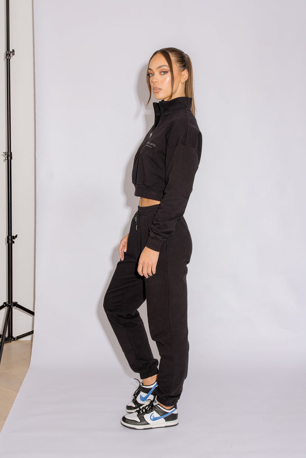 Half Zip Cropped Jumper | Black