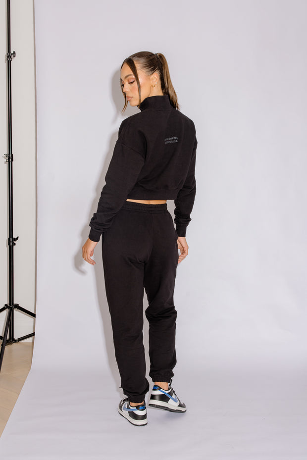 Half Zip Cropped Jumper | Black