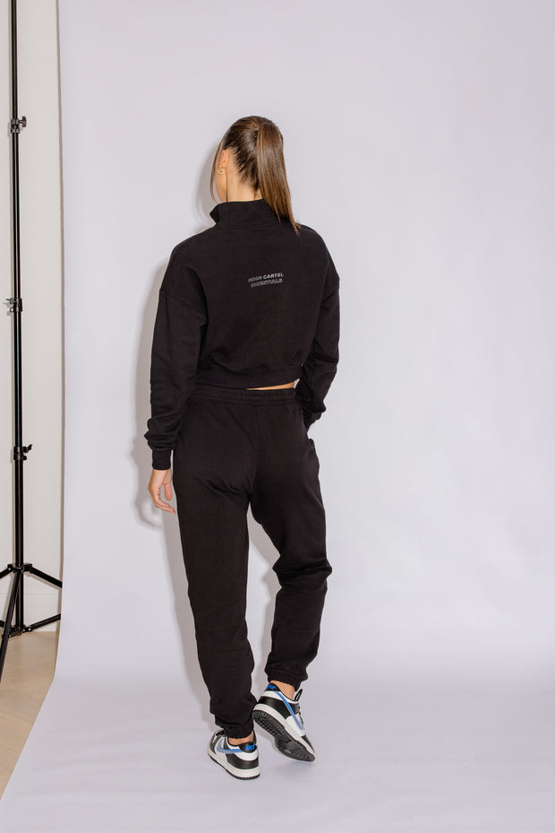 Half Zip Cropped Jumper | Black