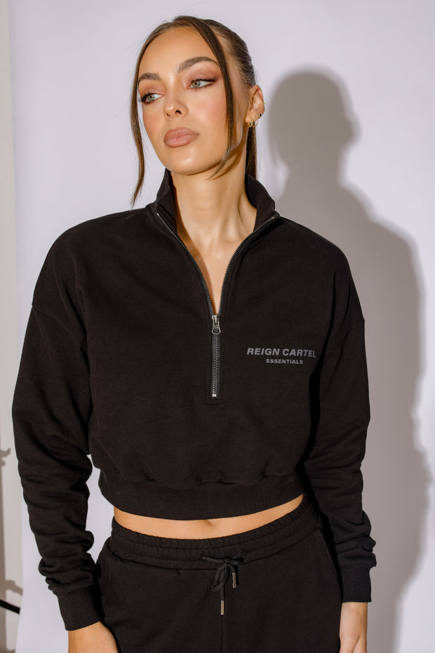 Half Zip Cropped Jumper | Black