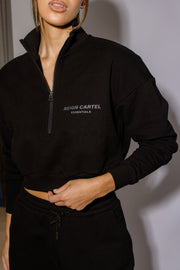 Half Zip Cropped Jumper | Black