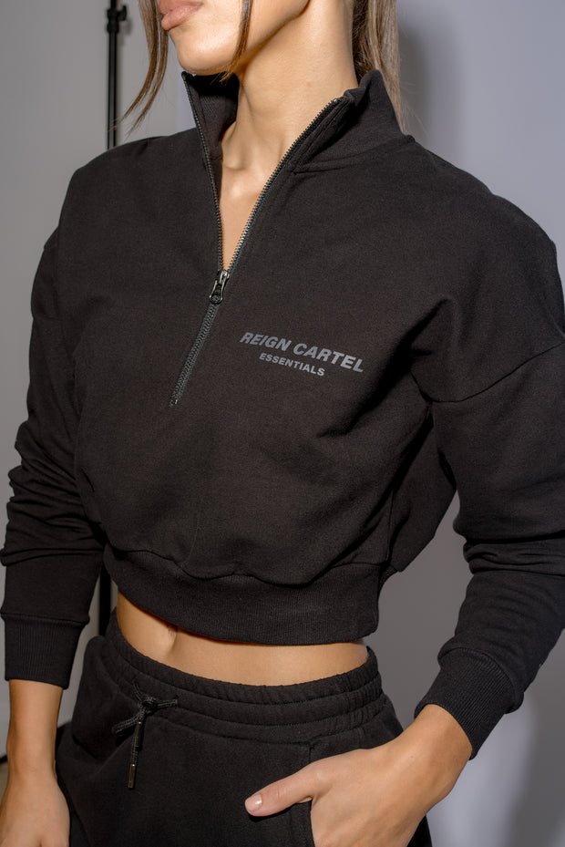 Half Zip Cropped Jumper | Black