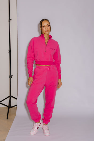 Half Zip Cropped Jumper | Hot Pink