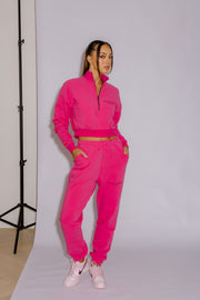 Half Zip Cropped Jumper | Hot Pink