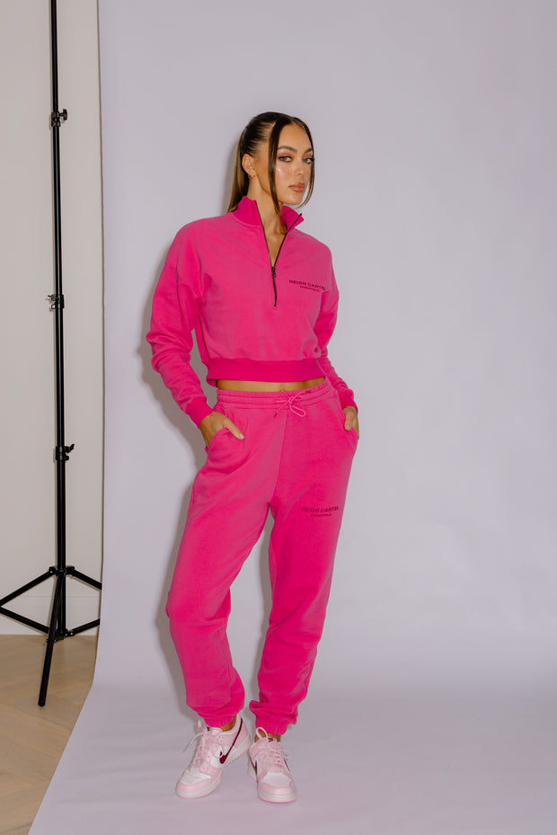 Half Zip Cropped Jumper | Hot Pink