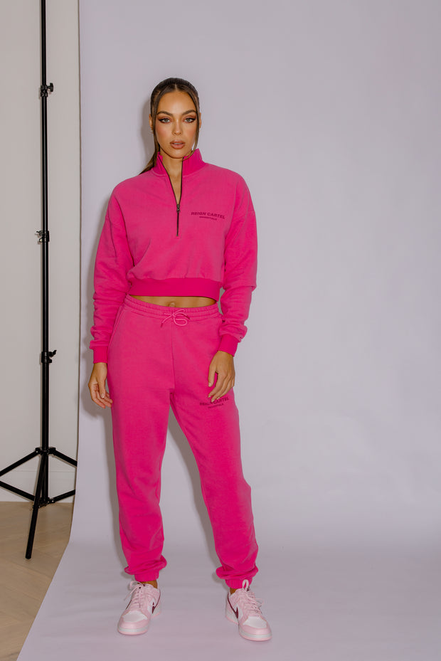 Half Zip Cropped Jumper | Hot Pink