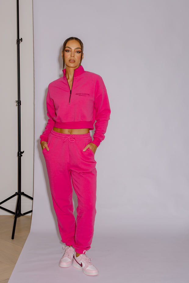 Half Zip Cropped Jumper | Hot Pink