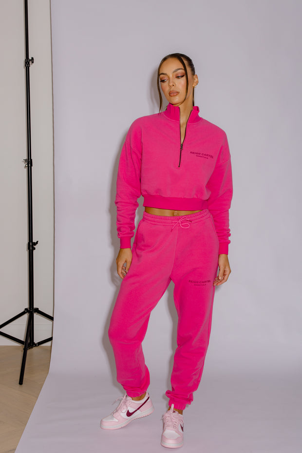 Half Zip Cropped Jumper | Hot Pink