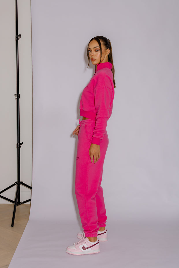 Half Zip Cropped Jumper | Hot Pink