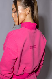 Half Zip Cropped Jumper | Hot Pink