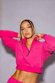 Half Zip Cropped Jumper | Hot Pink