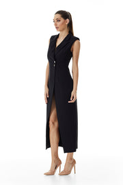 Valentina Lapel Coat Dress | Black