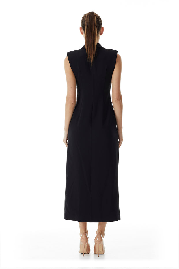 Valentina Lapel Coat Dress | Black