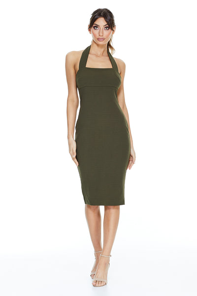 Zia Halter Midi Dress | Army Green