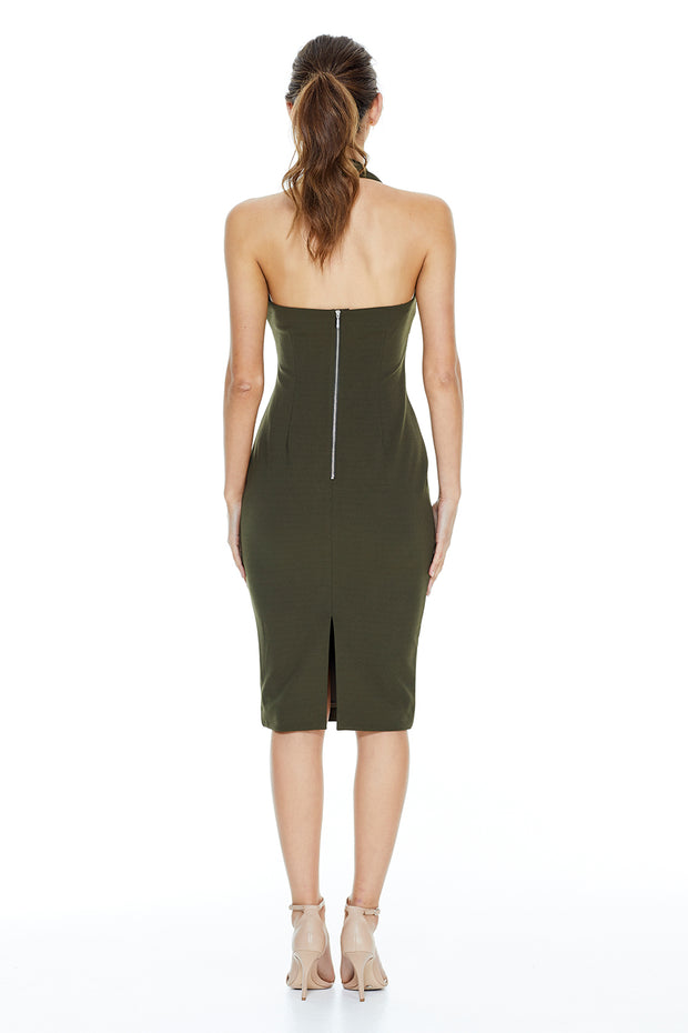 Zia Halter Midi Dress | Army Green