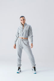 Half Zip Cropped Jumper | Grey