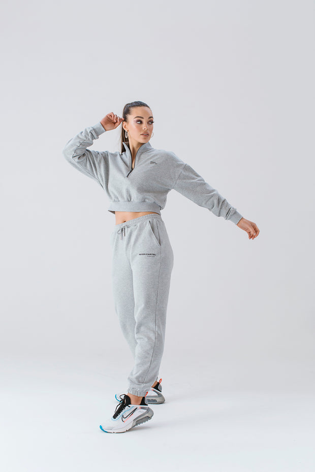 Half Zip Cropped Jumper | Grey