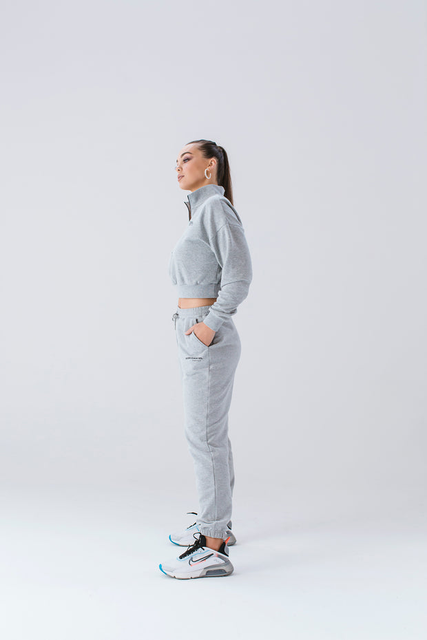 Half Zip Cropped Jumper | Grey