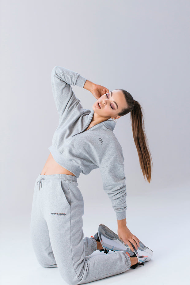 Half Zip Cropped Jumper | Grey