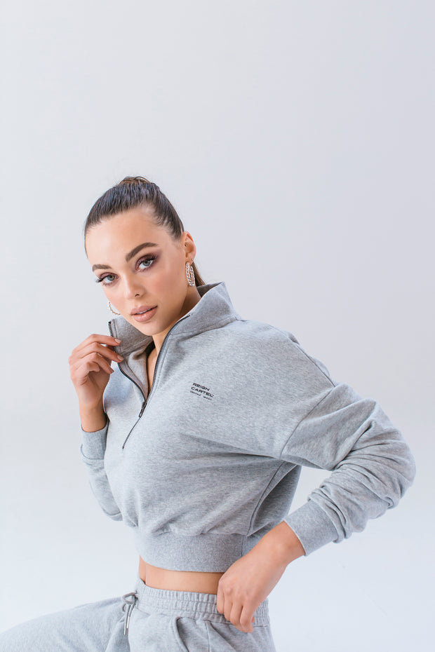 Half Zip Cropped Jumper | Grey