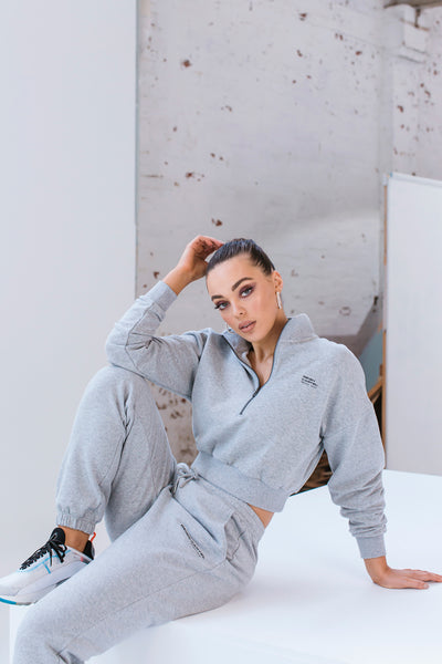 Half Zip Cropped Jumper | Grey