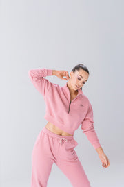 Half Zip Cropped Jumper | Dusty Coral