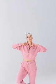 Half Zip Cropped Jumper | Dusty Coral
