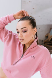 Half Zip Cropped Jumper | Dusty Coral