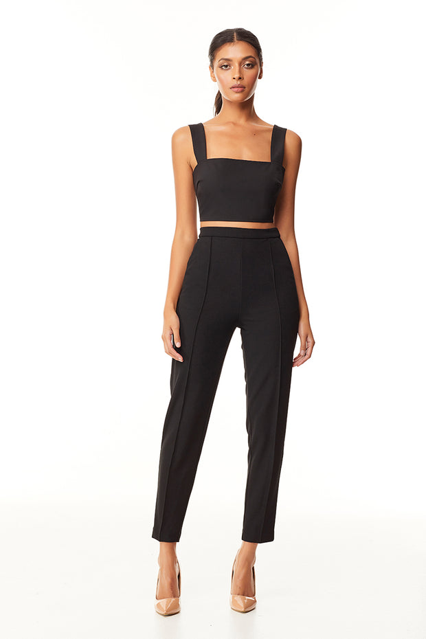 Eva Pin Tuck Slim Pant | Black