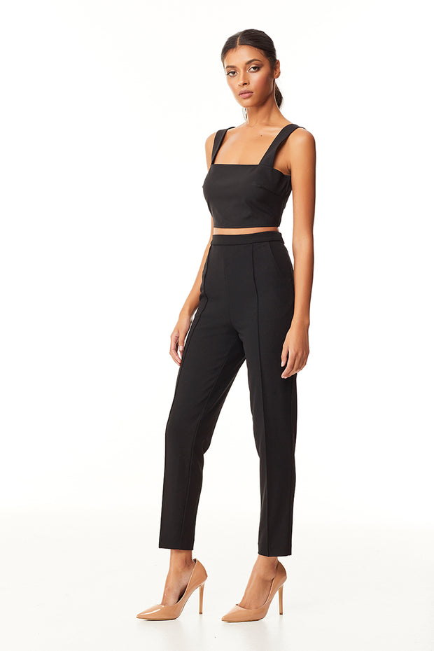 Eva Pin Tuck Slim Pant | Black