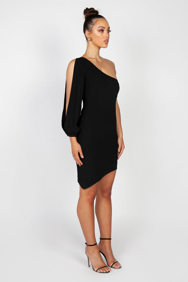 Gisele One Sleeve Mini Dress | Black