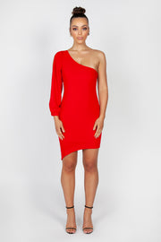 Gisele One Sleeve Mini Dress | Red