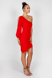 Gisele One Sleeve Mini Dress | Red