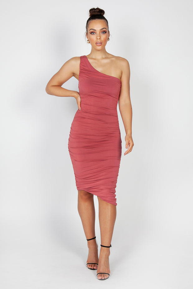 Mila Ruched Midi Dress | Marsala